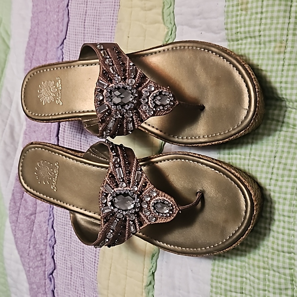 Yellow box  gold wedge sandal size 11